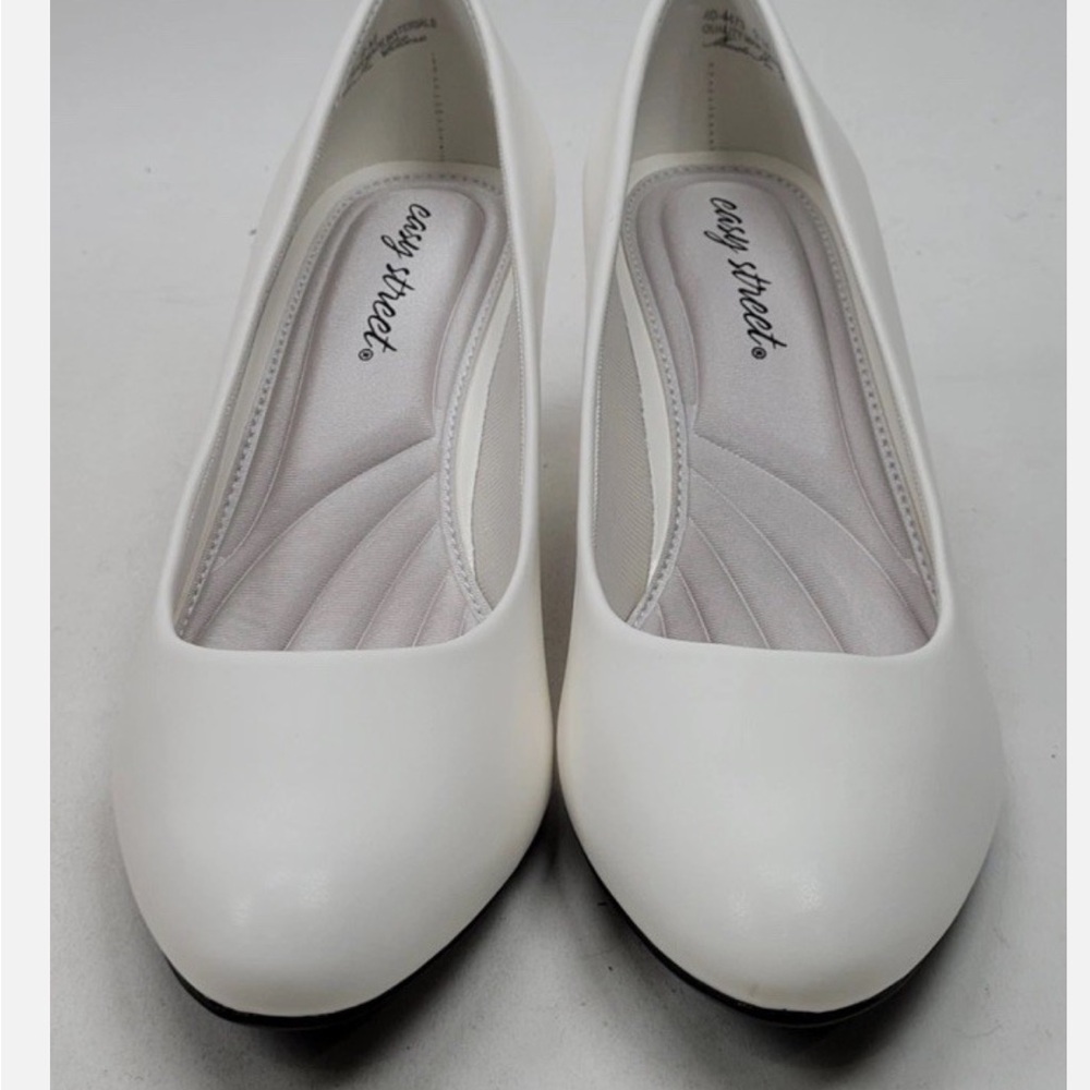 EASY STREET Womens White Fabulous Round Toe Block Heel Slip On Pumps Shoes 8 M - Picture 9 of 13